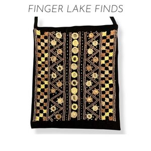 Embroidered Black and Multicolor Crossbody Bag